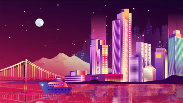 未来科技科幻霓虹灯渐变绚丽城市建筑夜景灯光插画AI/PSD设计素材100套【009】